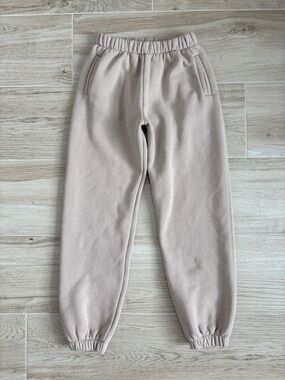 Tic Toc Dove Plush Fleece High Waist Sweatpants in Light Tan Small